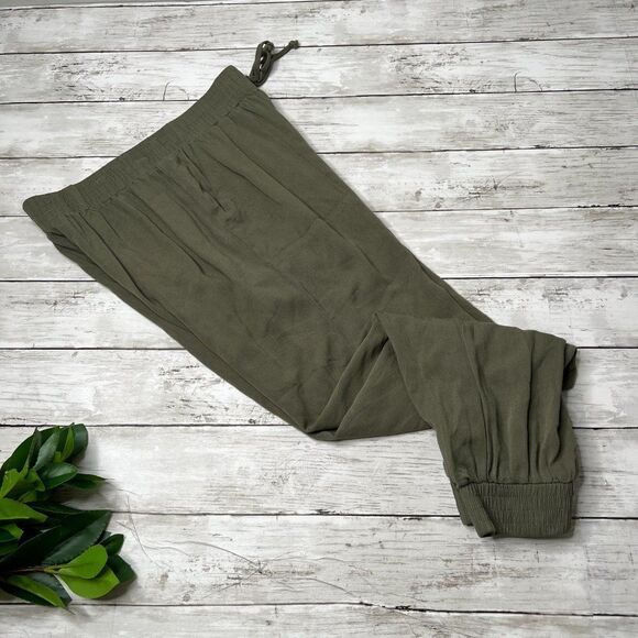 Hem & Thread Olive Elastic Waist Jogger Pants S - Picture 2 of 8